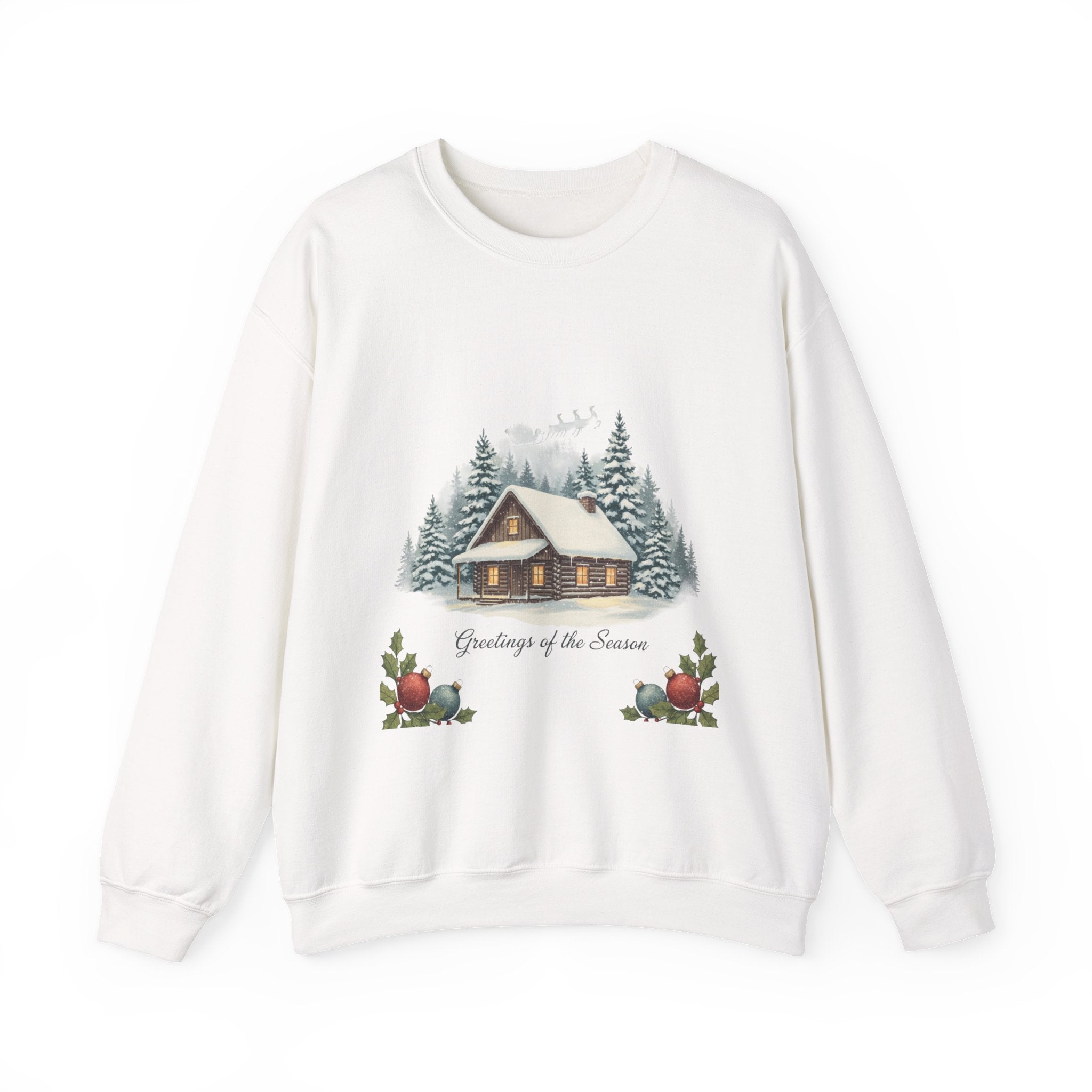 Vintage Christmas Postcard Cabin Sweatshirt | retro holiday card design, sepia holiday