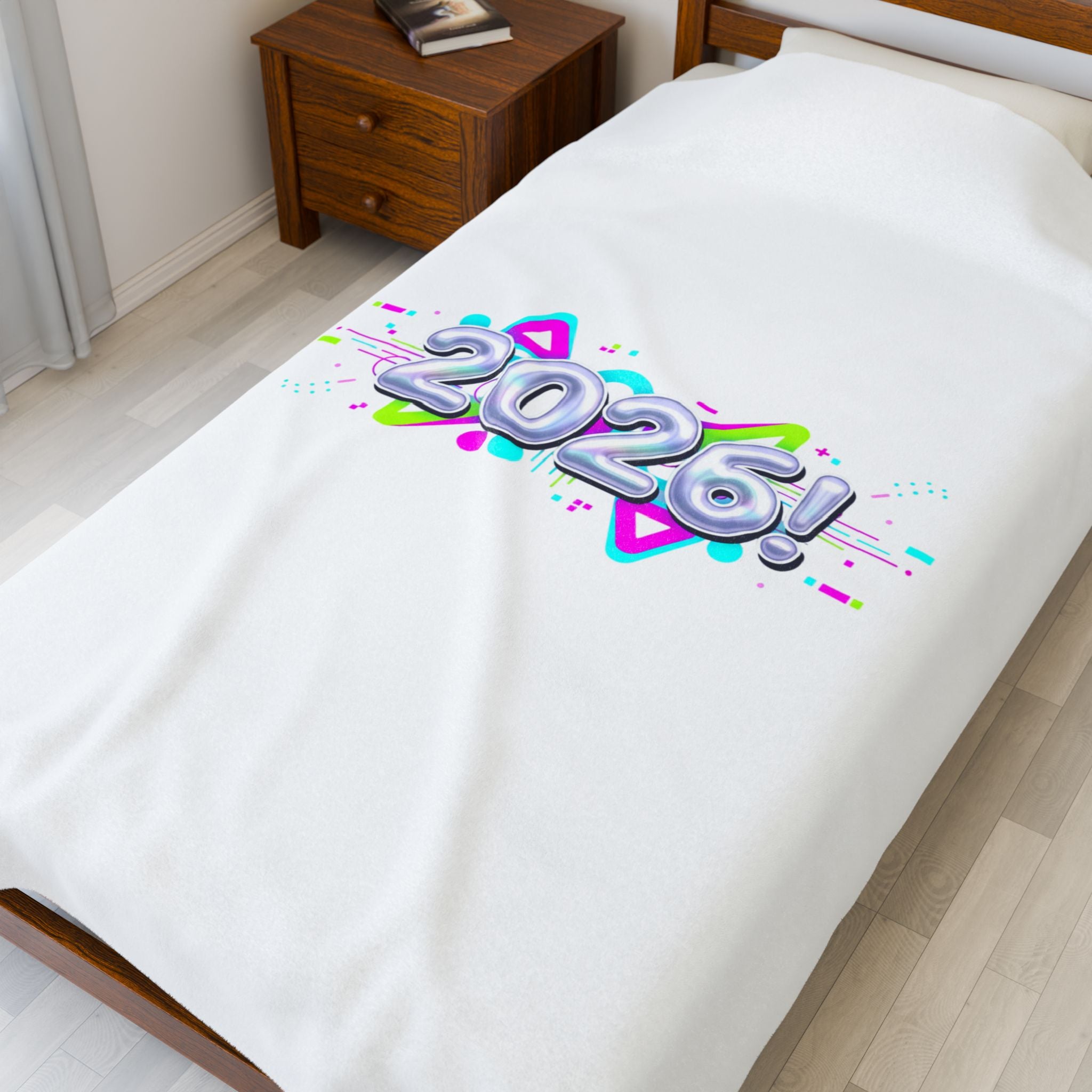 2026! Chrome Text Velveteen Plush Blanket | Y2K cyber holo aesthetic