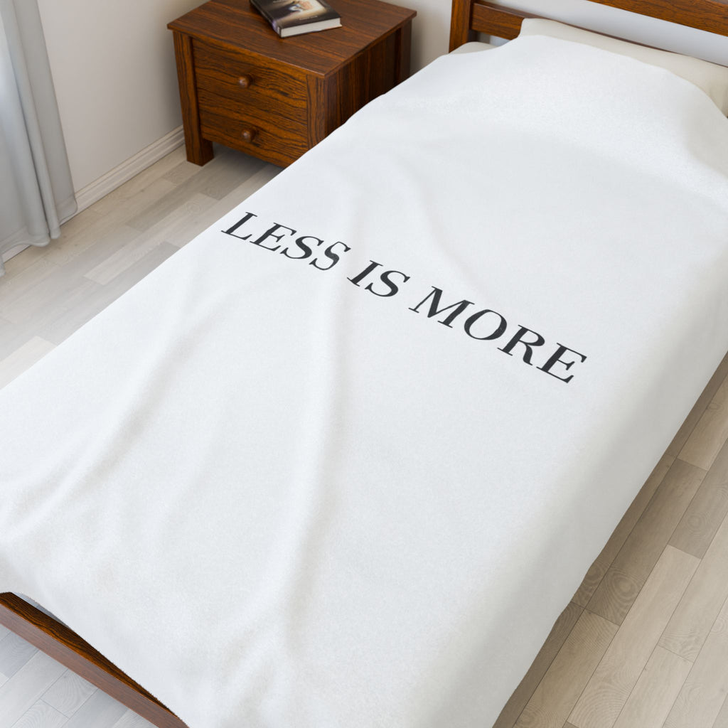 LESS IS MORE Velveteen Blanket | Minimal Serif Typography, Neutral Cozy Throw